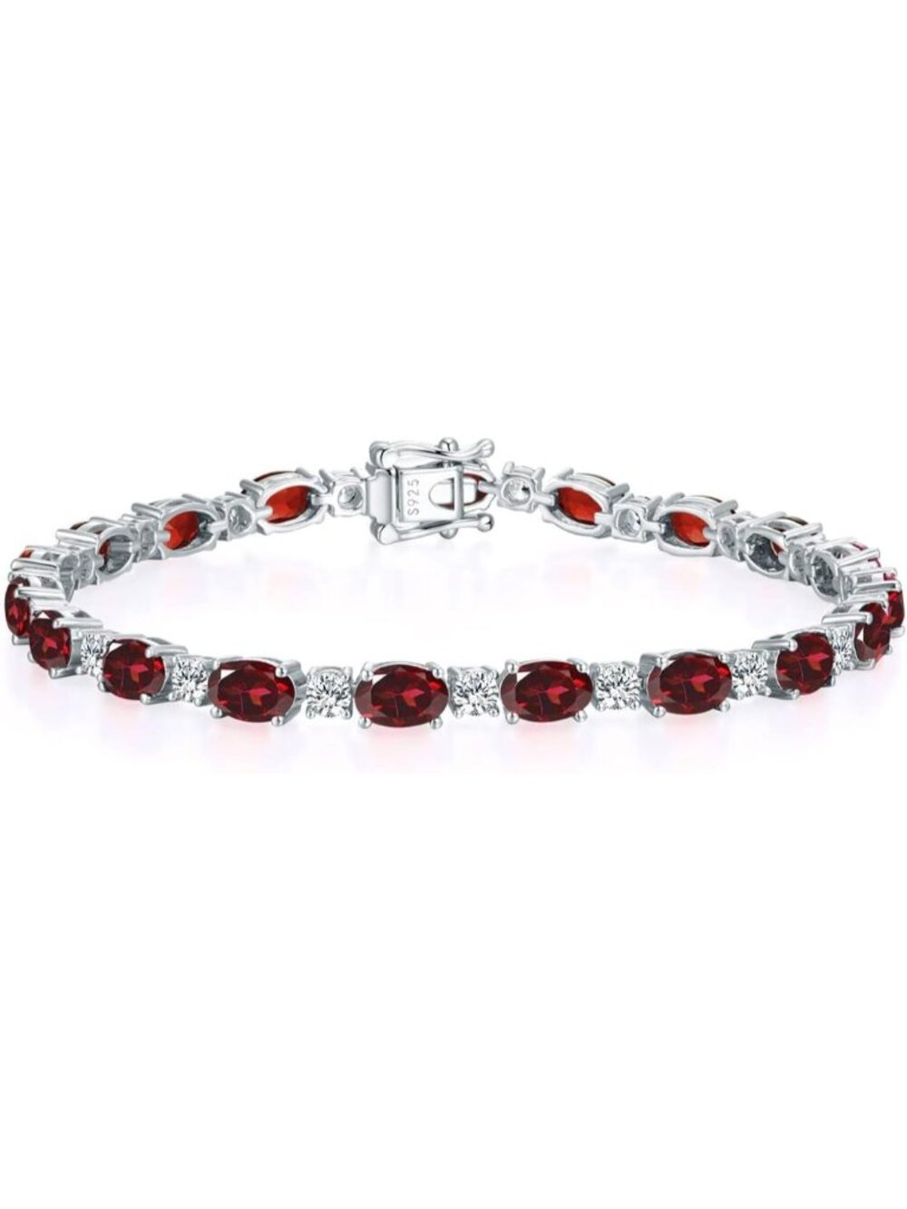 Women's Red 7 Inches Sterling Silver Birthstone Tennis Bracelet Fine Jewelry